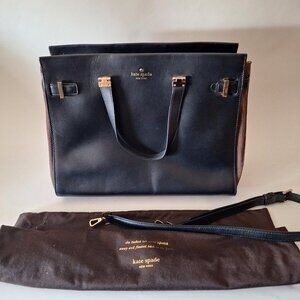 Kate Spade Large Black/Brown Leather and Suede Zip Satchel Handbag